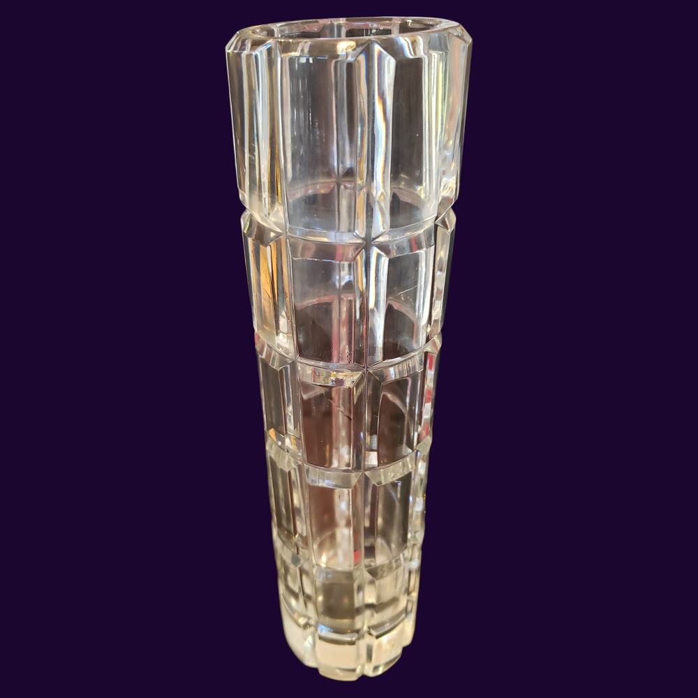 Tall Skinny Block Cut Crystal Vase